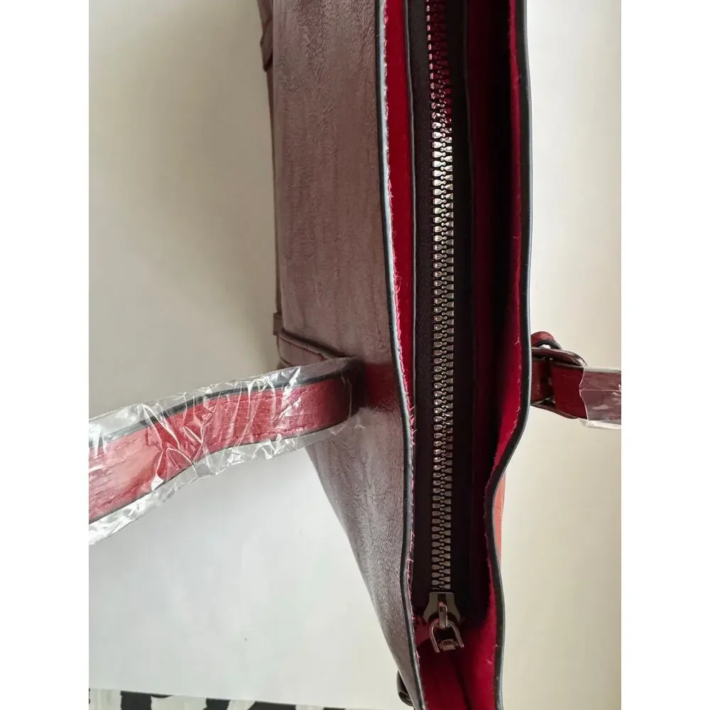 NWOT Elegant Faux Leather Tote with Removable Long Strap in Burgundy